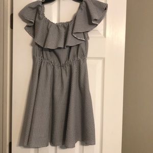 Off the shoulder blue and white stripe dress